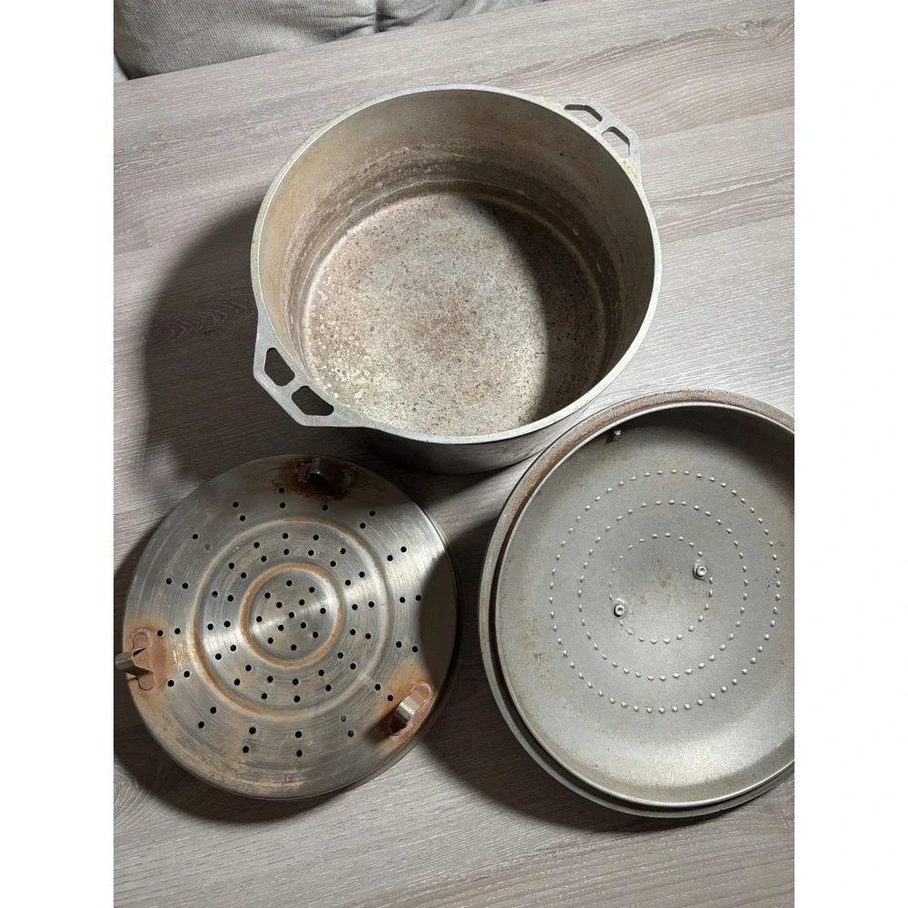 Vintage Super Maid Cast Aluminum Dutch Oven Self Basting Lid Steamer Insert